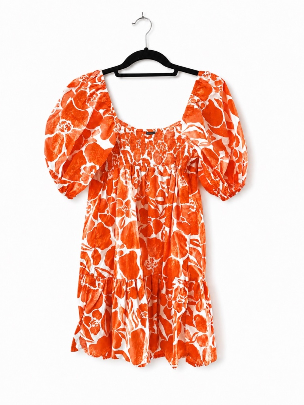 Billabong Be Mine Babydoll Mini Dress - Orange Crush Floral - Size Large - Picture 2 of 3